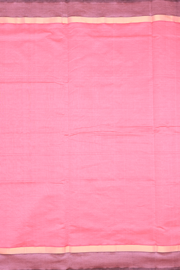 Semi Silk Cotton Saree In Coral Pink With Contrast Border