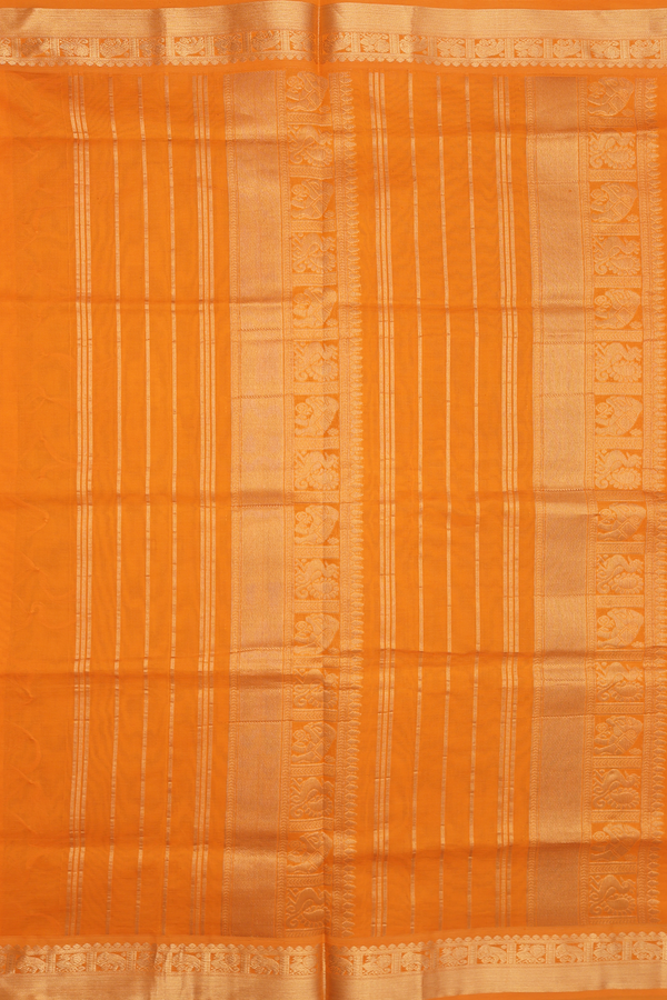 Semi Silk Cotton Saree In Emerald Green With Peacock Border