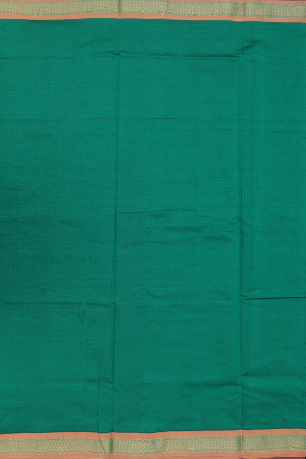 Semi Silk Cotton Saree In Emerald Green With Contrast Border