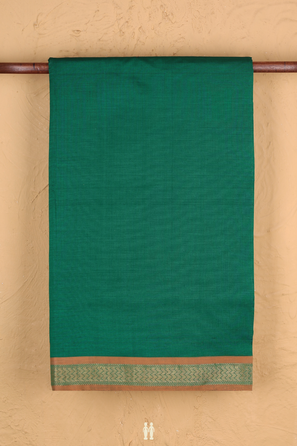 Semi Silk Cotton Saree In Emerald Green With Contrast Border