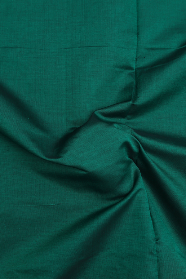 Semi Silk Cotton Saree In Emerald Green With Peacock Border