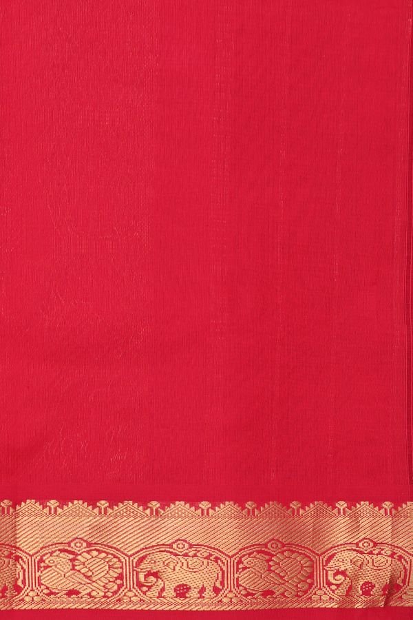 Semi Silk Cotton Saree In Emerald Green With Peacock Border