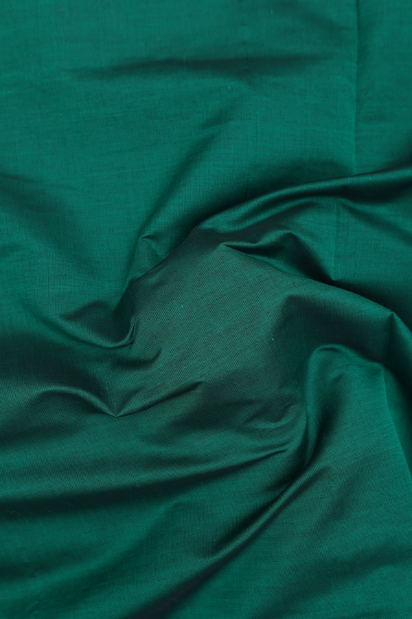 Semi Silk Cotton Saree In Forest Green With Peacock Border