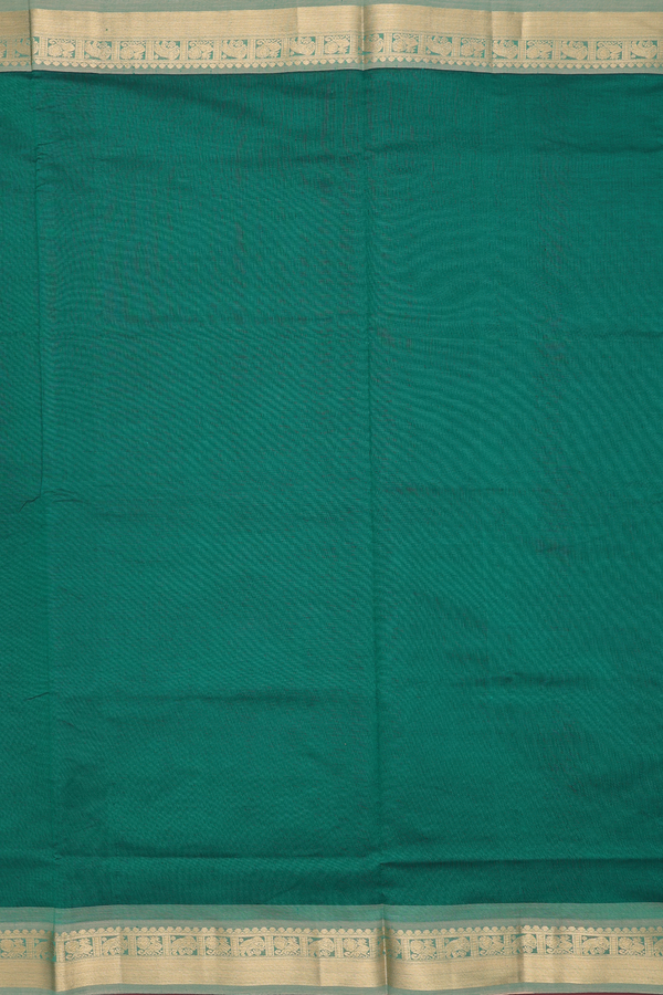 Semi Silk Cotton Saree In Forest Green With Peacock Border