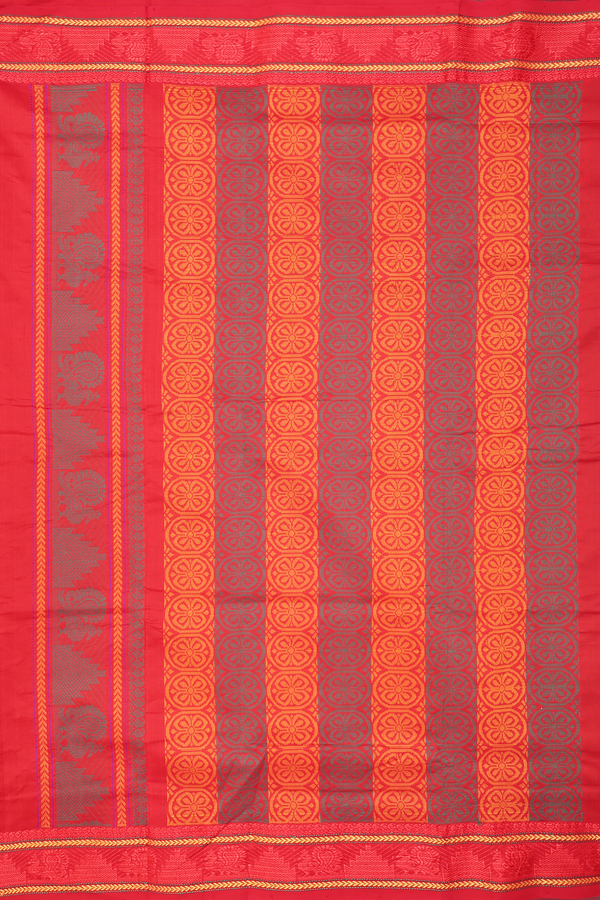 Semi Silk Cotton Saree In Forest Green With Peacock Buttas