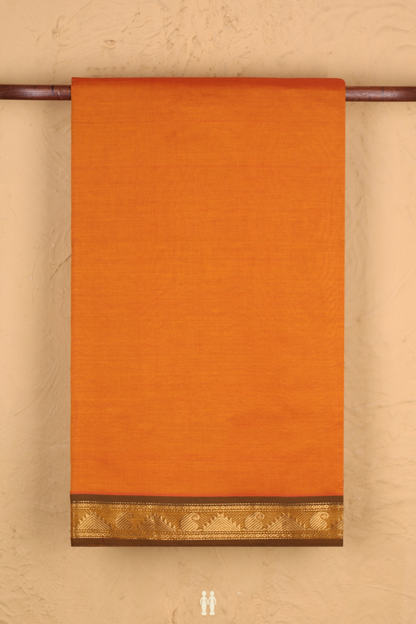 Semi Silk Cotton Saree In Ginger Orange With Paisley Border
