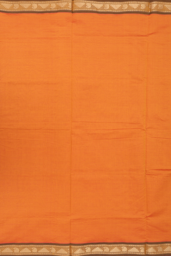 Semi Silk Cotton Saree In Ginger Orange With Paisley Border