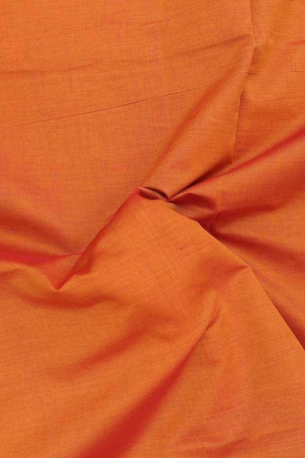 Semi Silk Cotton Saree In Ginger Orange With Paisley Border