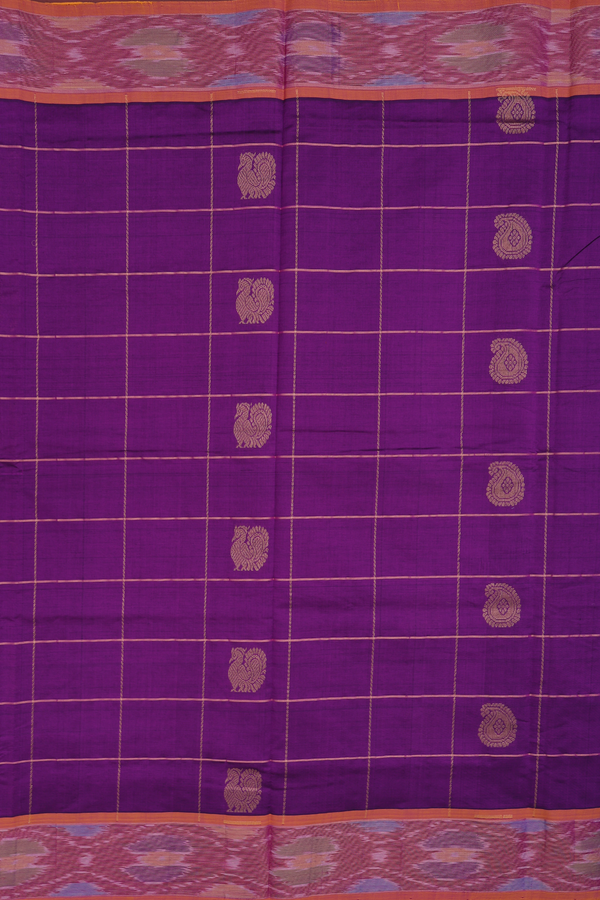 Semi Silk Cotton Saree In Grape Purple With Checks Design