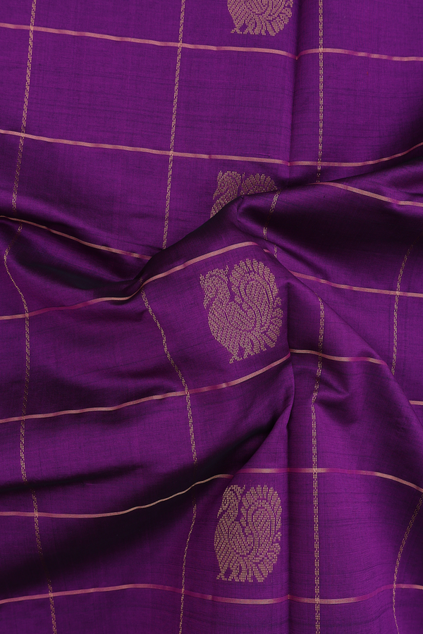 Semi Silk Cotton Saree In Grape Purple With Checks Design