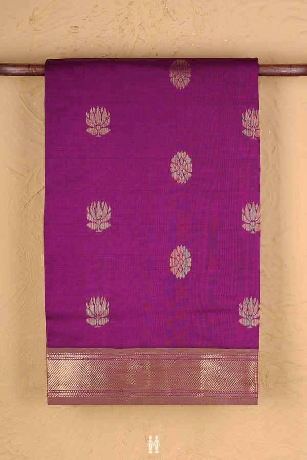 Semi Silk Cotton Saree In Grape Purple With Floral Buttas