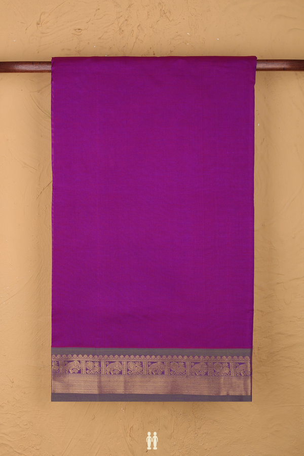 Semi Silk Cotton Saree In Grape Purple With Peacock Border