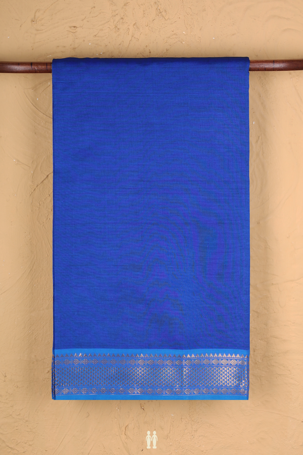 Semi Silk Cotton Saree In Indigo Blue With Zari Border