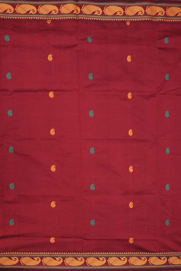 Semi Silk Cotton Saree In Maroon With Paisley Buttas
