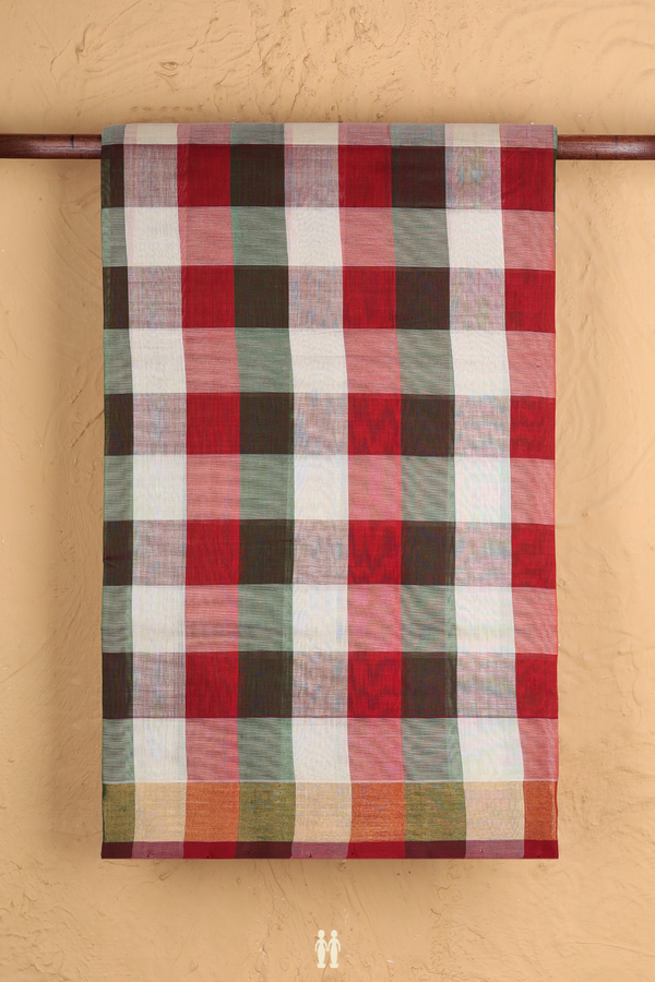Semi Silk Cotton Saree In Multicolor With Checks Design