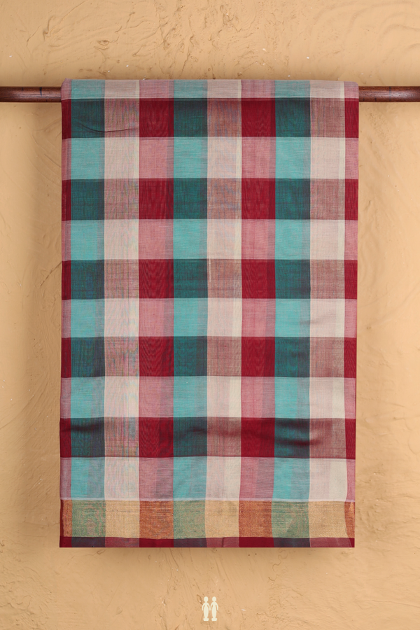 Semi Silk Cotton Saree In Multicolor With Checks Design