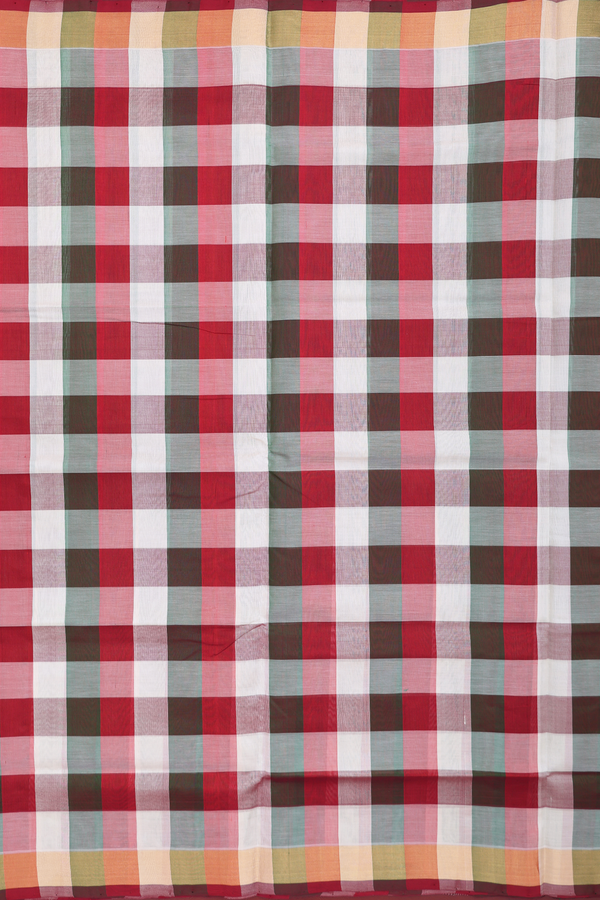 Semi Silk Cotton Saree In Multicolor With Checks Design