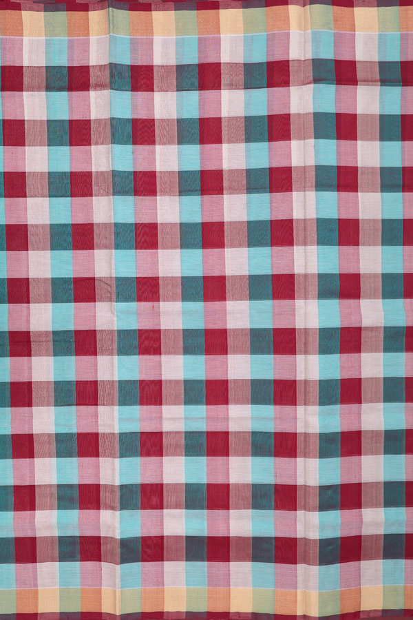 Semi Silk Cotton Saree In Multicolor With Checks Design