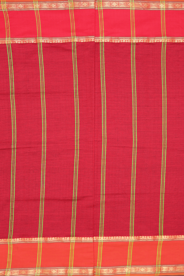 Semi Silk Cotton Saree In Olive Green With Stripes Design