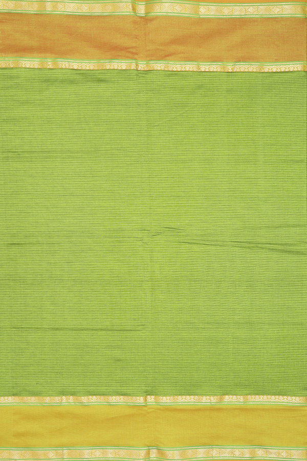 Semi Silk Cotton Saree In Olive Green With Stripes Design