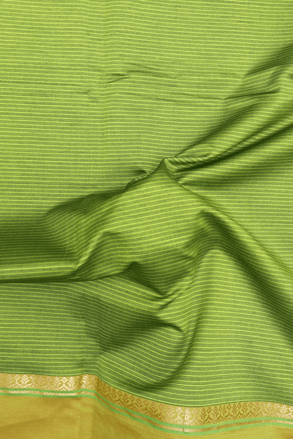 Semi Silk Cotton Saree In Olive Green With Stripes Design
