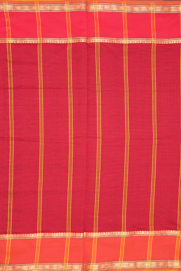 Semi Silk Cotton Saree In Orange With Stripes Design