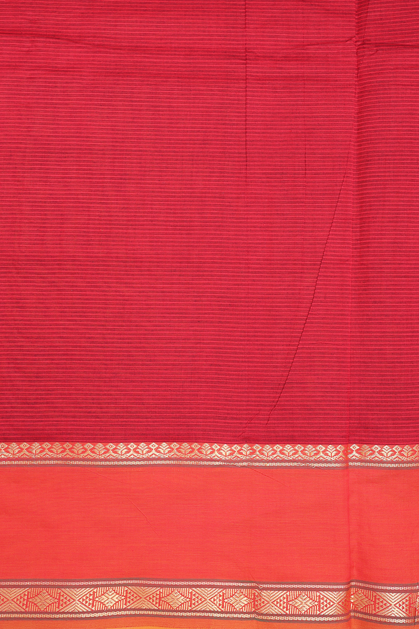 Semi Silk Cotton Saree In Orange With Stripes Design