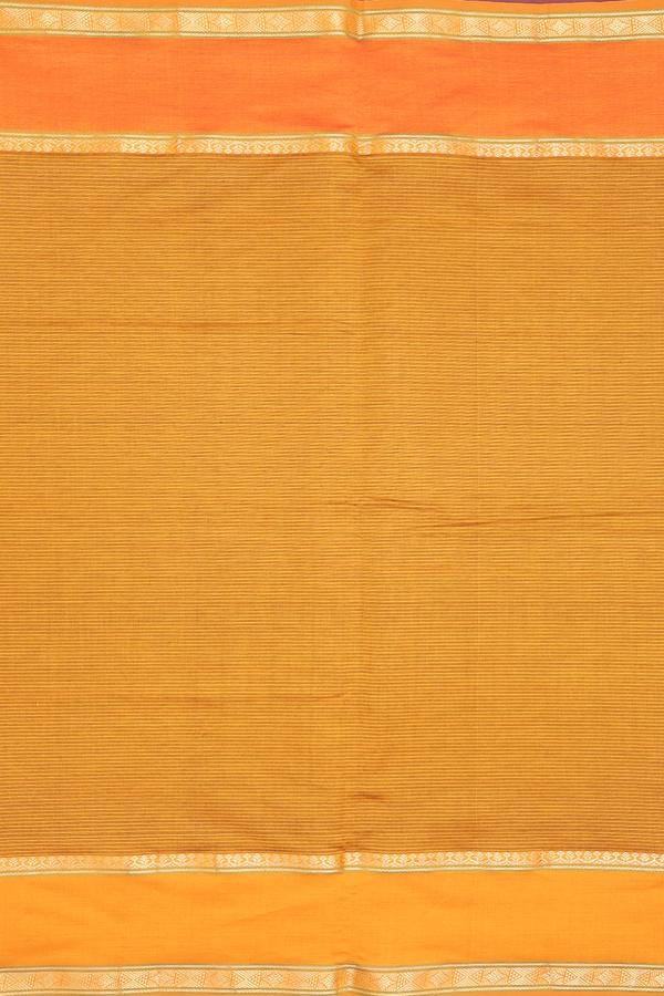 Semi Silk Cotton Saree In Orange With Stripes Design