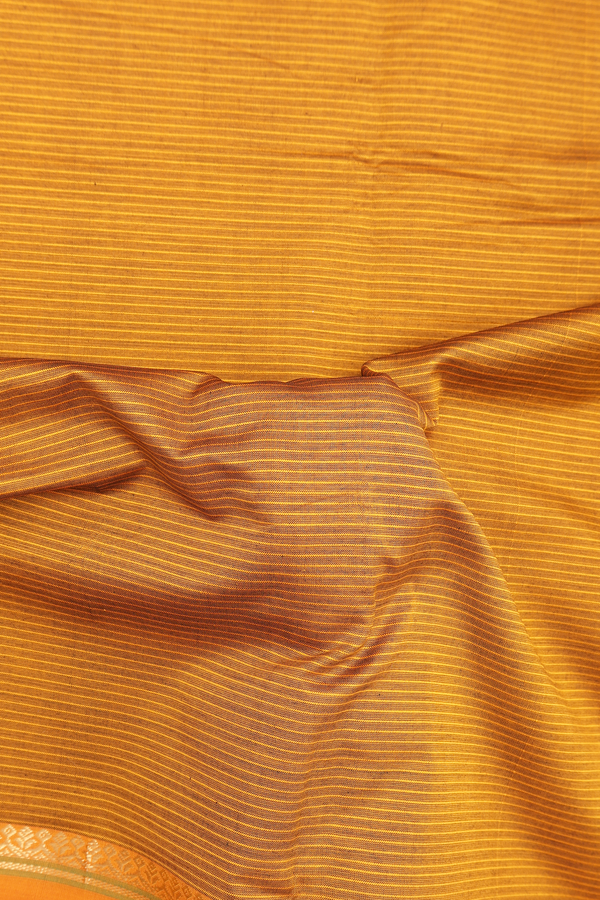 Semi Silk Cotton Saree In Orange With Stripes Design