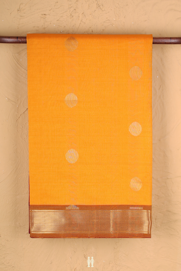 Semi Silk Cotton Saree In Orange With Zari Buttas