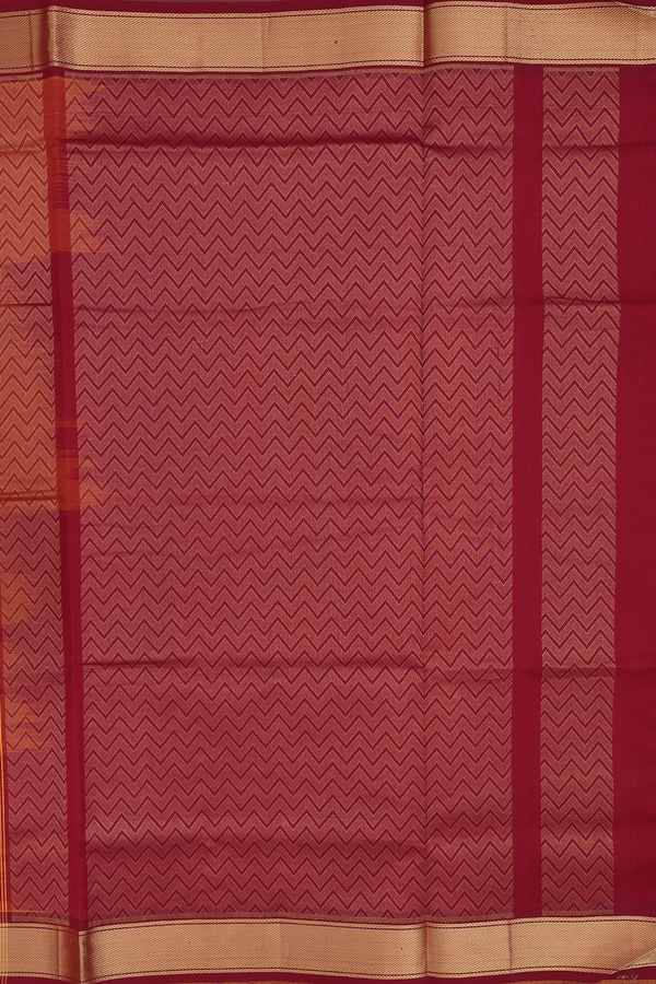 Semi Silk Cotton Saree In Orange With Zari Buttas