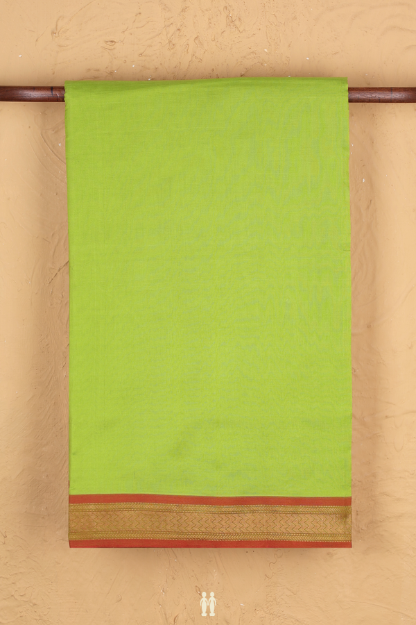 Semi Silk Cotton Saree In Parrot Green With Contrast Border