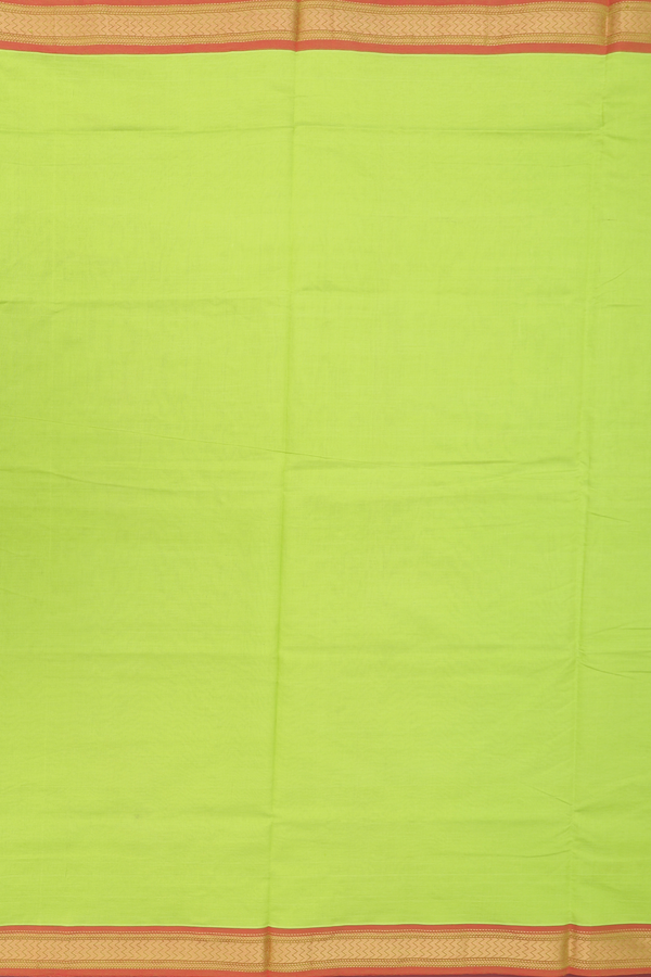 Semi Silk Cotton Saree In Parrot Green With Contrast Border