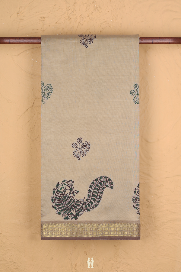 Semi Silk Cotton Saree In Pastel Brown With Floral Buttas