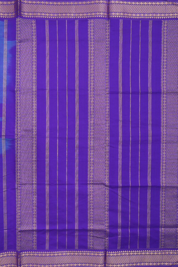 Semi Silk Cotton Saree In Peacock Blue With Zari Border