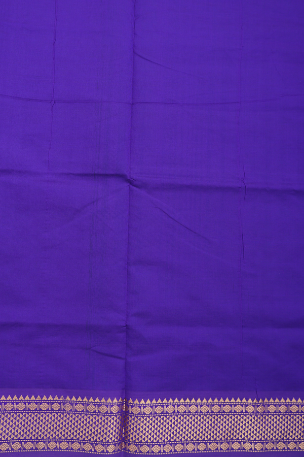 Semi Silk Cotton Saree In Peacock Blue With Zari Border