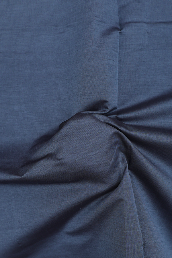 Semi Silk Cotton Saree In Pigeon Blue With Peacock Border