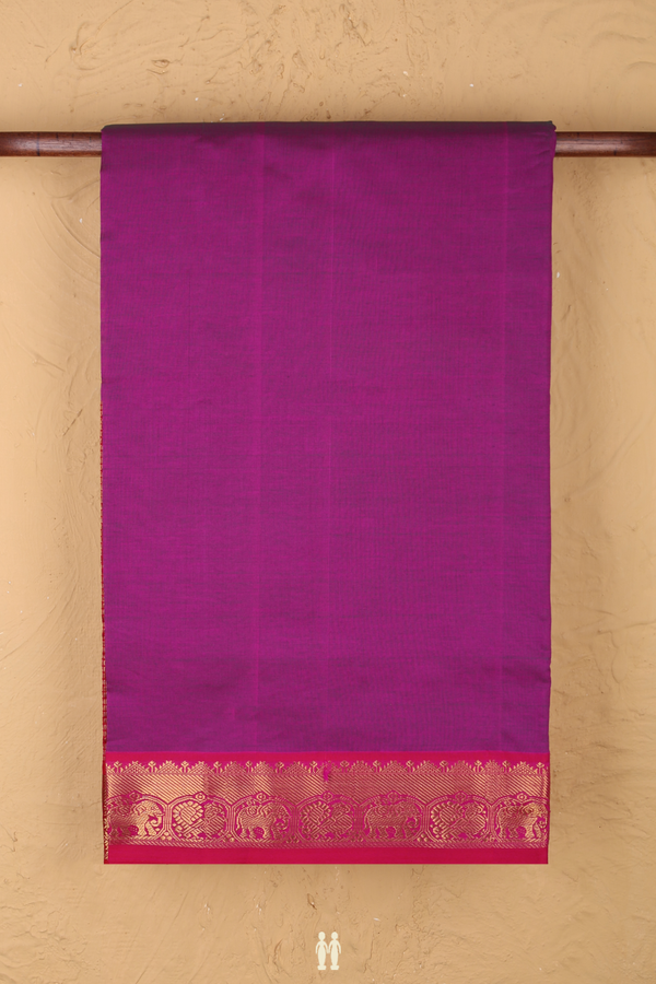 Semi Silk Cotton Saree In Purple With Peacock Border