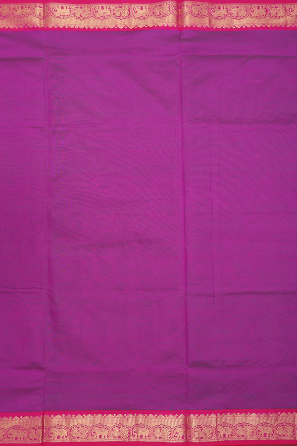 Semi Silk Cotton Saree In Purple With Peacock Border