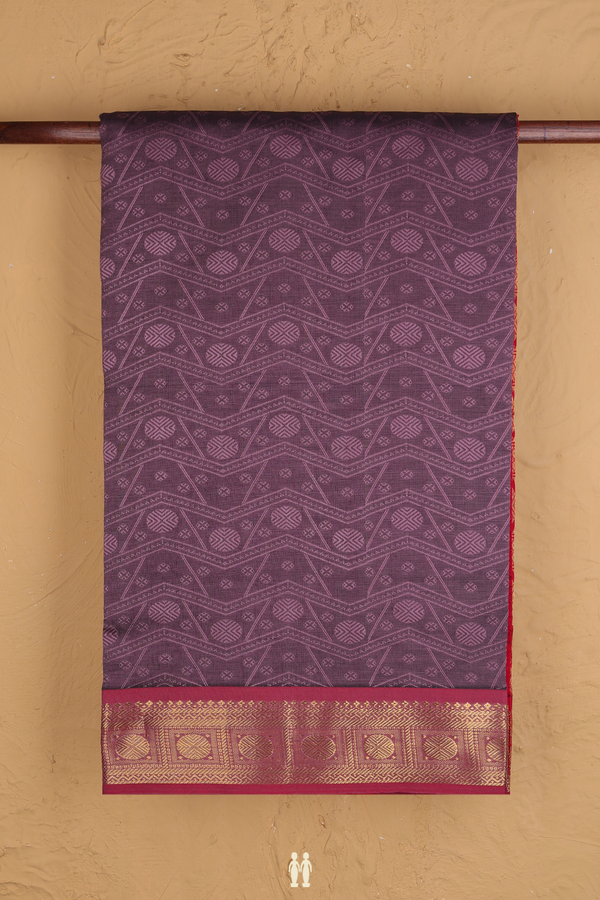 Semi Silk Cotton Saree In Purple With Threadwork Design