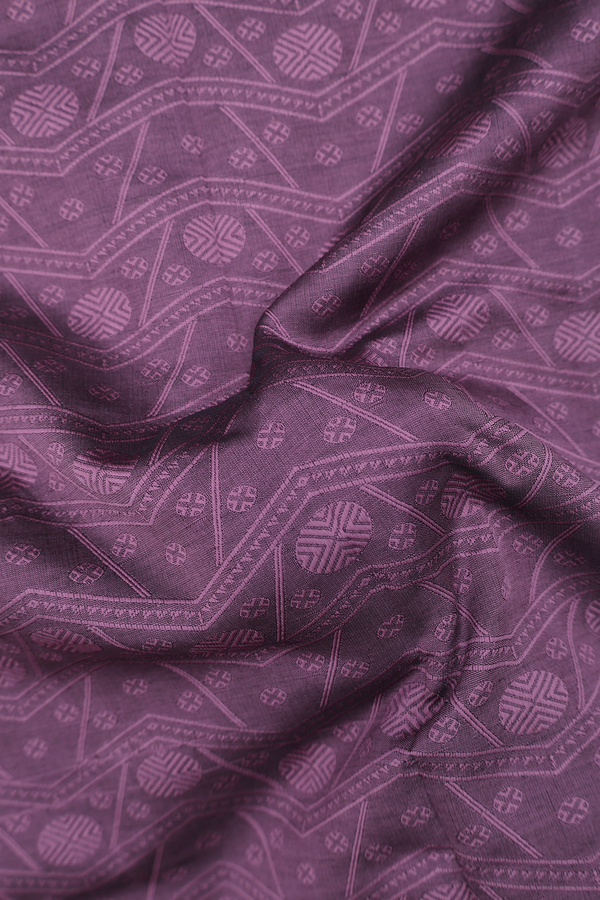 Semi Silk Cotton Saree In Purple With Threadwork Design