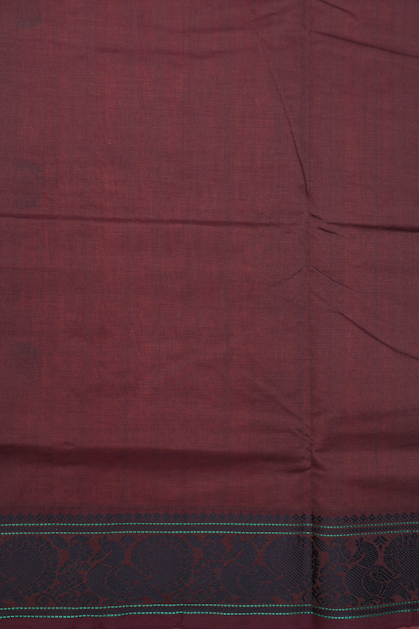 Semi Silk Cotton Saree In Red Orange With Paisley Buttas