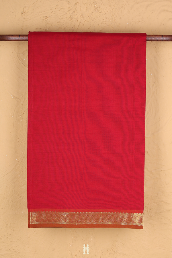 Semi Silk Cotton Saree In Red With Contrast Border
