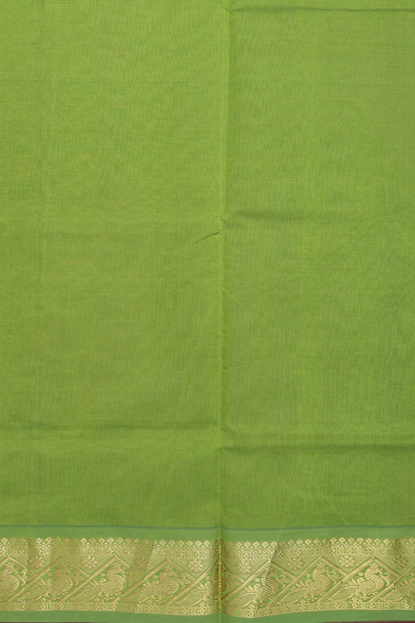 Semi Silk Cotton Saree In Red With Peacock Border
