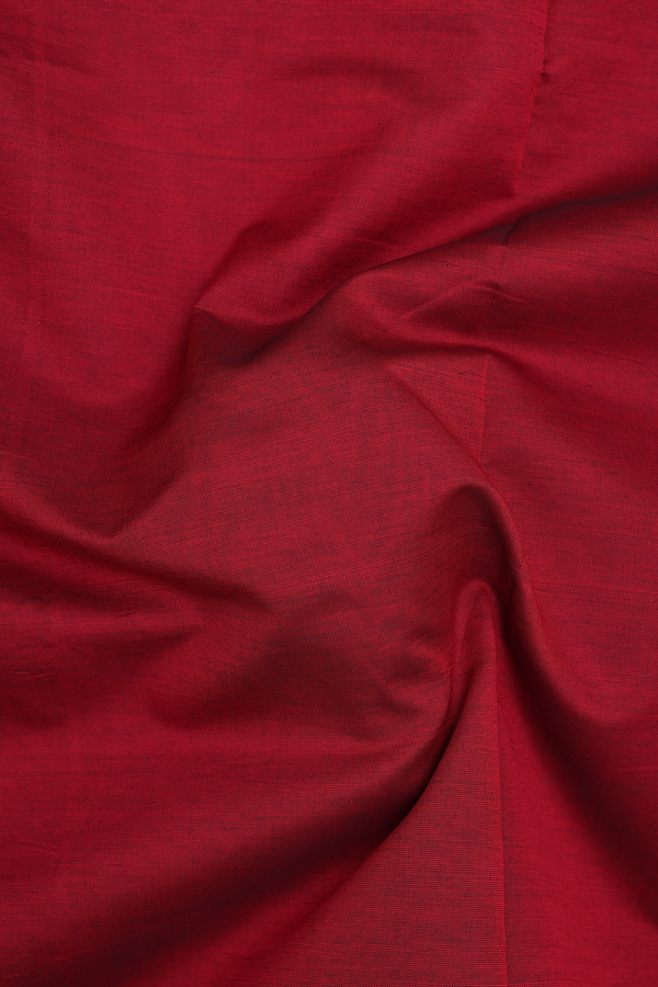 Semi Silk Cotton Saree In Red With Peacock Border