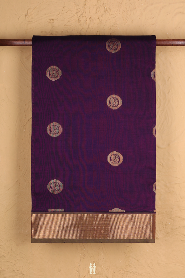Semi Silk Cotton Saree In Regal Purple With Peacock Buttas