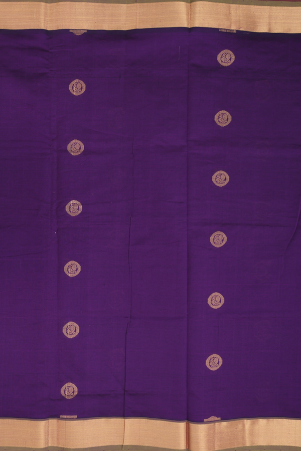 Semi Silk Cotton Saree In Regal Purple With Peacock Buttas