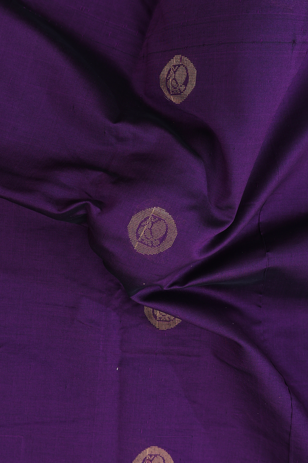 Semi Silk Cotton Saree In Regal Purple With Peacock Buttas