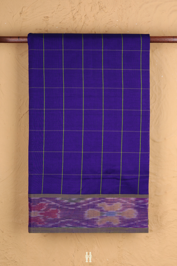 Semi Silk Cotton Saree In Royal Blue With Checks Design