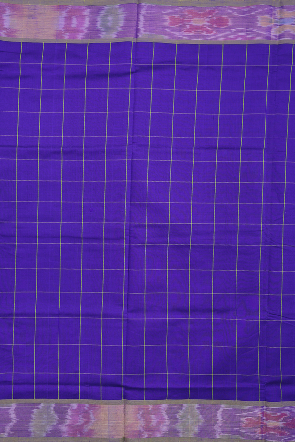 Semi Silk Cotton Saree In Royal Blue With Checks Design